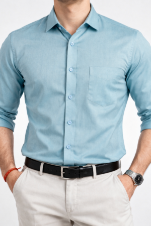 Men’s Sky Blue Formal Shirt | 100% Giza Cotton Shirt | Slim Fit Formal & Office Wear Shirt for Men