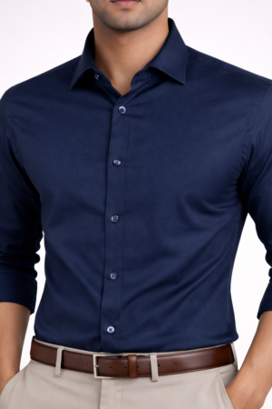Men’s Navy Blue Formal Shirt | 100% Giza Cotton Shirt | Slim Fit Formal & Office Wear Shirt for Men