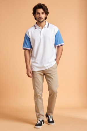 Blue Cotton Polo Men's Collar T-Shirt